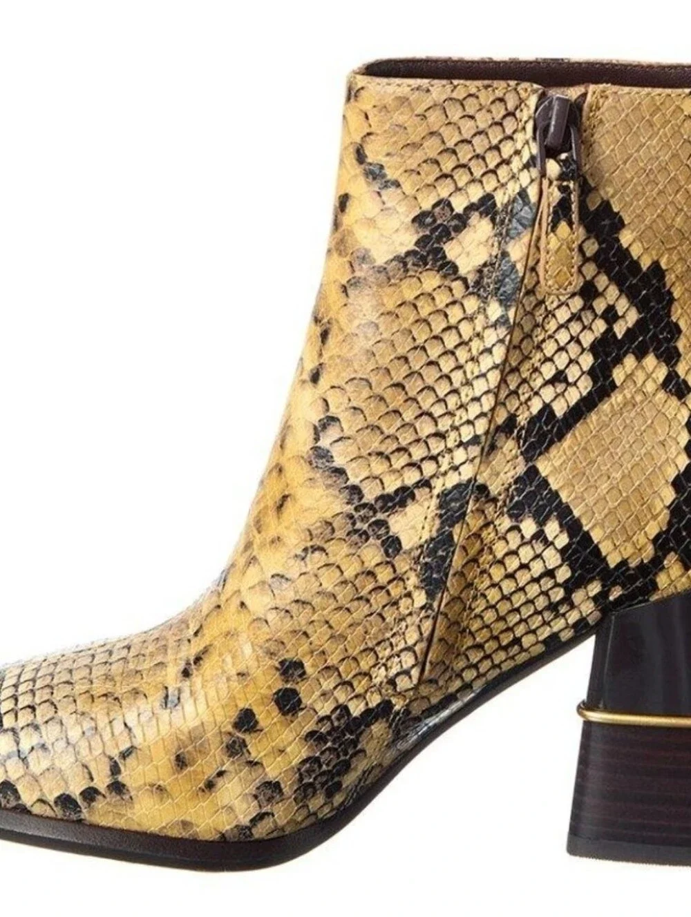NWT- Tory Burch Yellow Snake-Print Block Heel Leather Ankle Booties-No Box